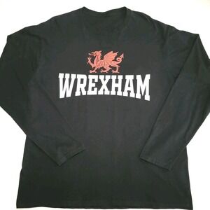 Wrexham Wales Men's Red Dragon Graphic T-Shirt XL Black Long Sleeve Soccer Fan